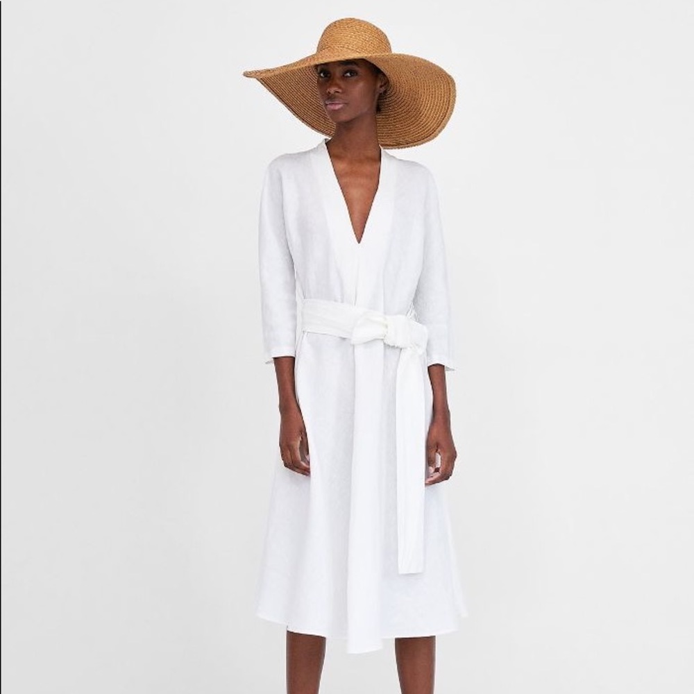 Zara White Linen Flowy Long Dress